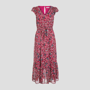 Robe longue évasée ceinturée violet femme