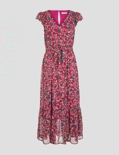Robe longue évasée ceinturée violet femme