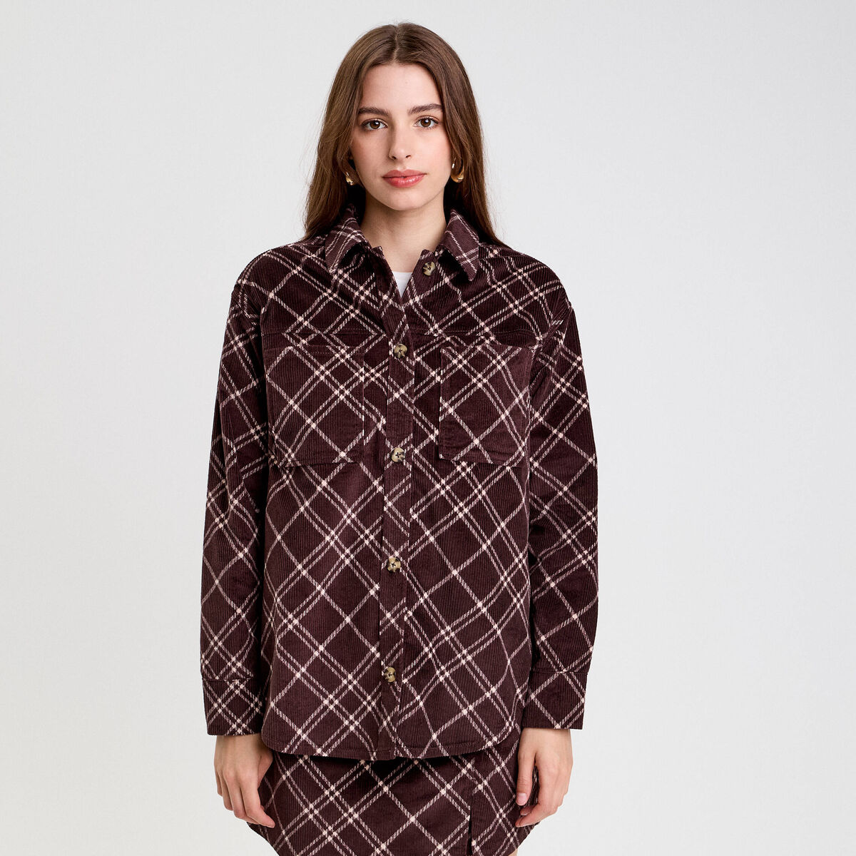 Chemise oversize en velours marron chocolat femme