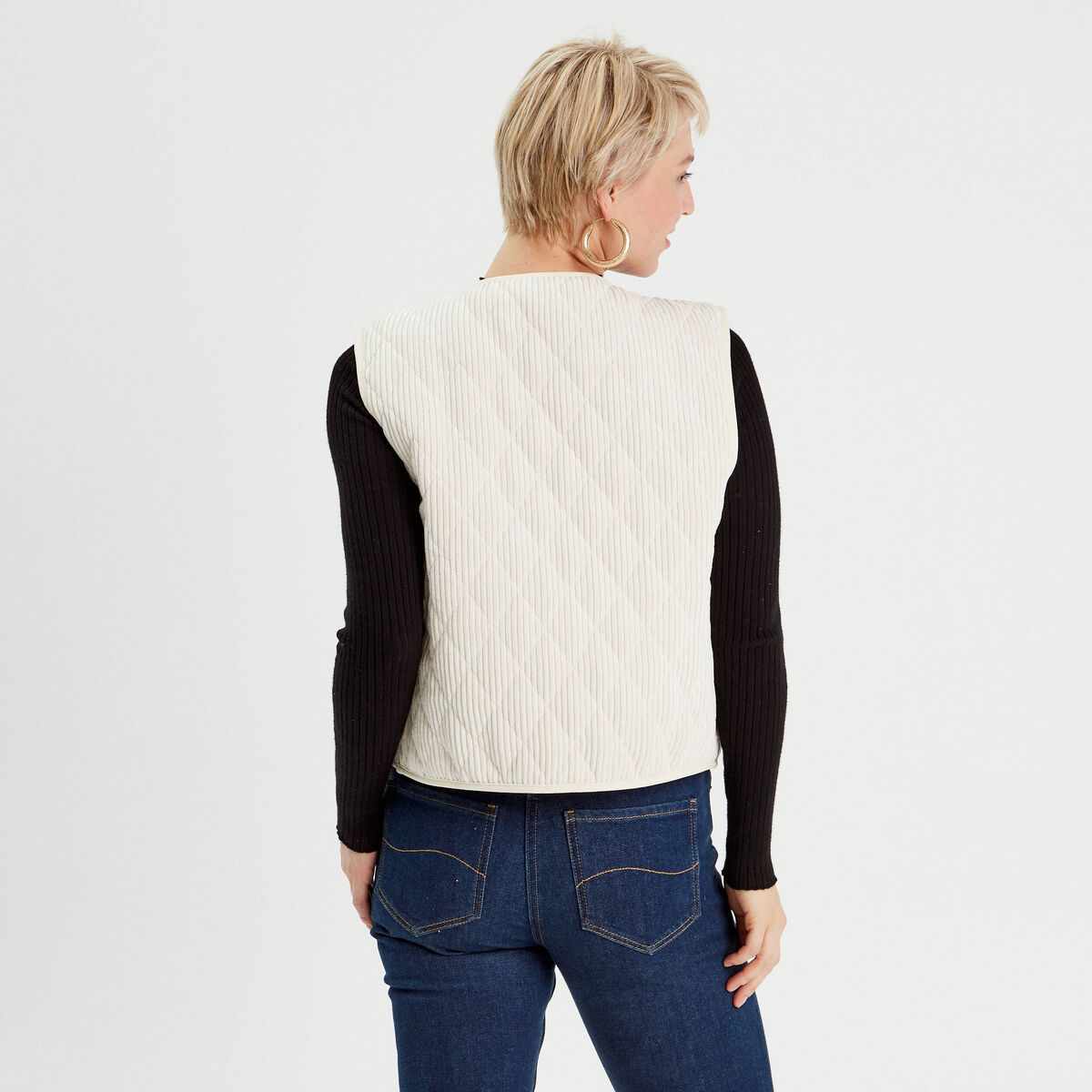 Gilet sans manches velours ecru femme