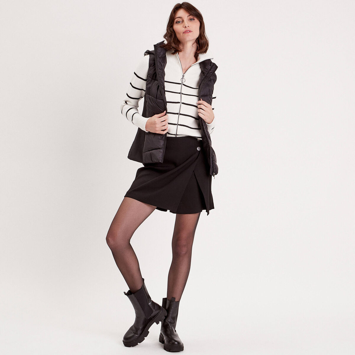 Gilet zippé manches longues ecru femme
