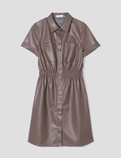 Robe droite boutonnée taupe femme