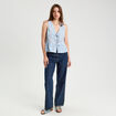 Blouse sans manches nouée bleu femme