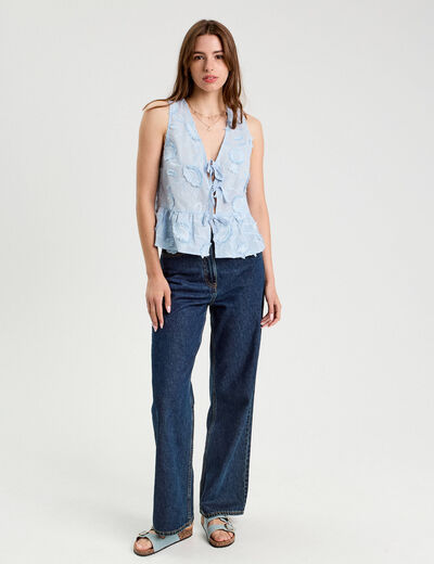 Blouse sans manches nouée bleu femme