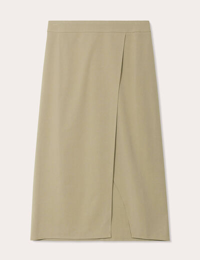 Jupe midi droite vert kaki femme
