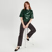 T-shirt sequins col montant vert fonc&eacute; femme