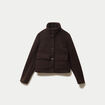 Veste droite bouclette col montant marron fonc&eacute; femme