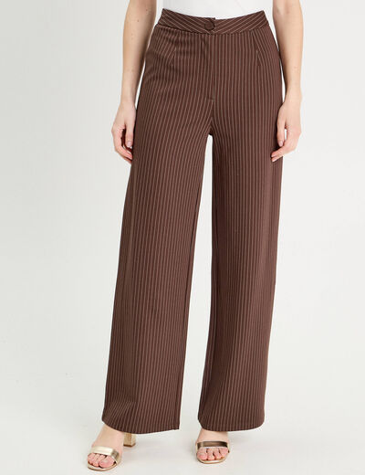 Pantalon large taille haute marron chocolat femme