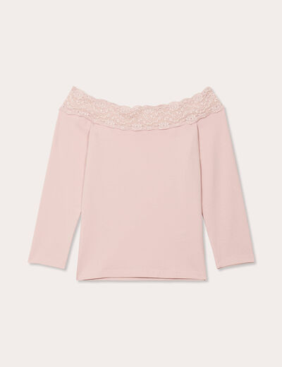 T-shirt manches 3/4 rose pastel femme