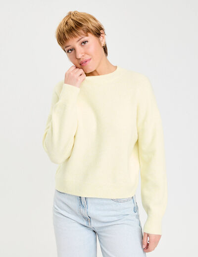 Pull col rond jaune clair femme