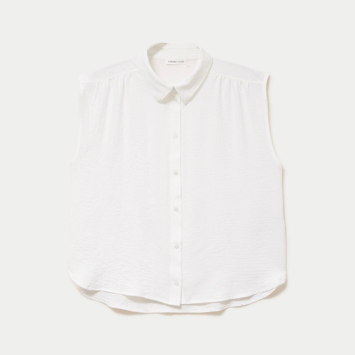 Chemise ample sans manches pliss&eacute;e ecru femme