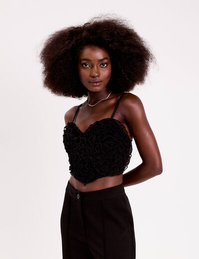 Crop top volants noir femme