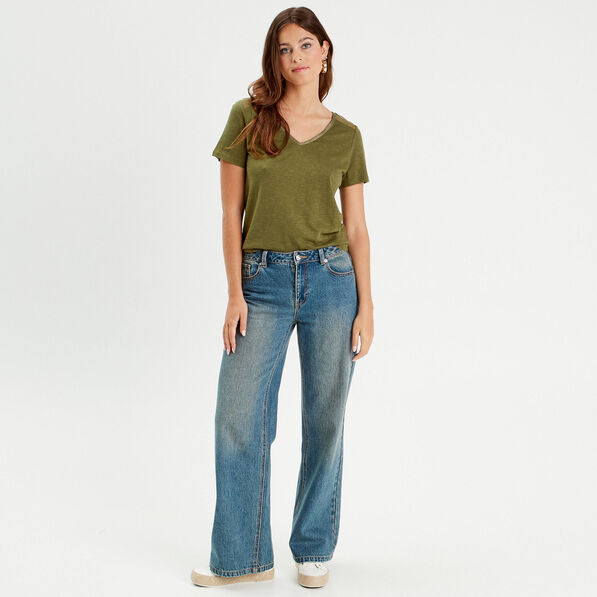 T-shirt manches courtes vert olive femme