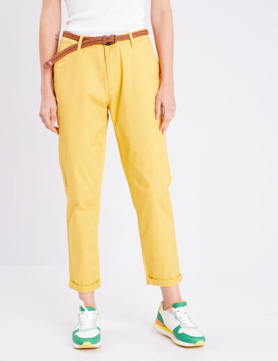 Pantalon chino 7/8ème jaune femme