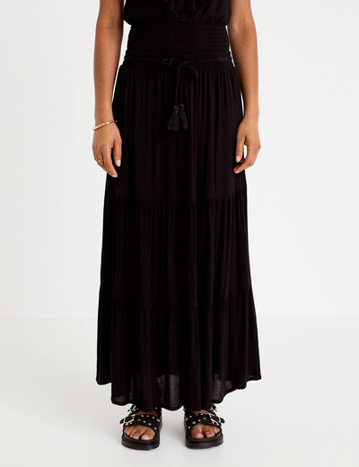 Jupe longue pliss&eacute;e &eacute;vas&eacute;e noir femme