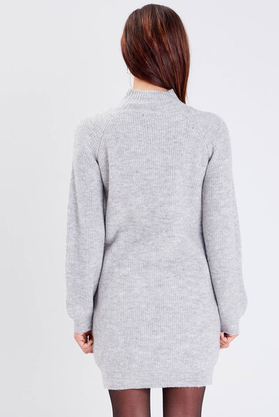 Robe pull droite avec boutons gris clair femme