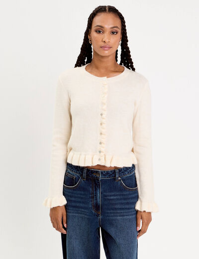 Gilet manches longues ecru femme