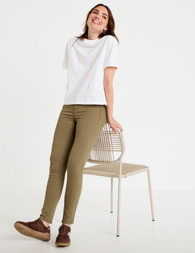 Jeans slim 5 poches vert kaki femme