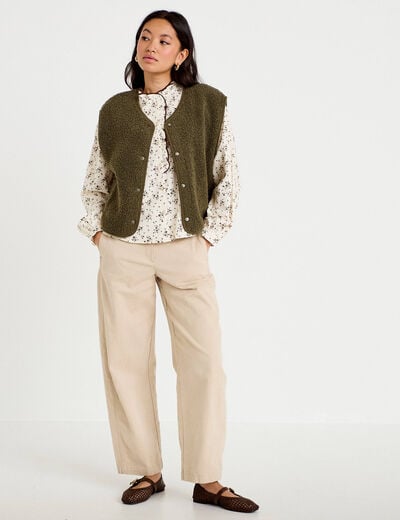 Gilet sans manches effet polaire vert kaki femme