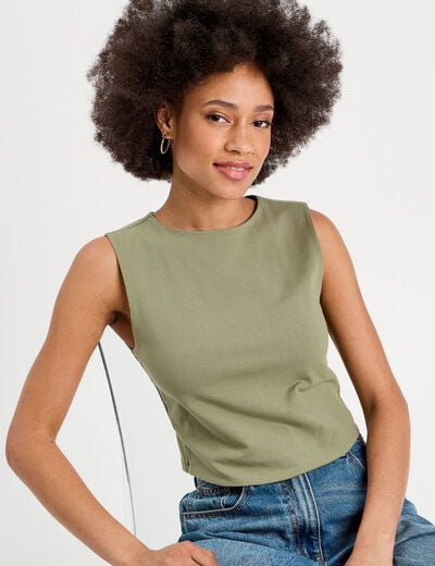 Débardeur cropped vert kaki femme
