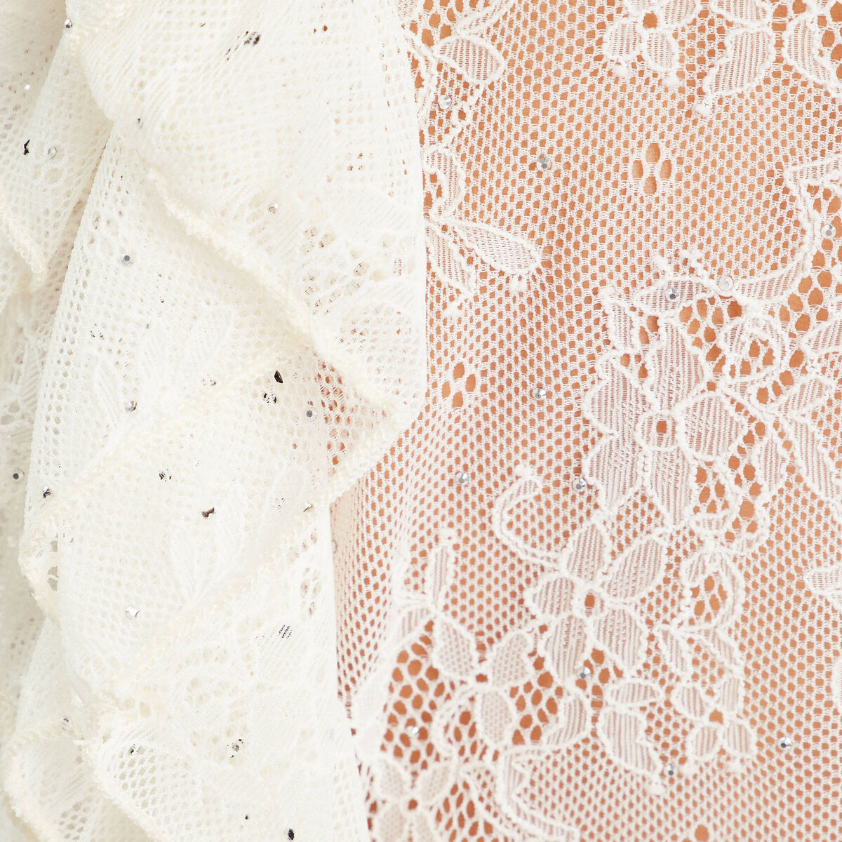 Blouse dentelle paillettes ecru femme