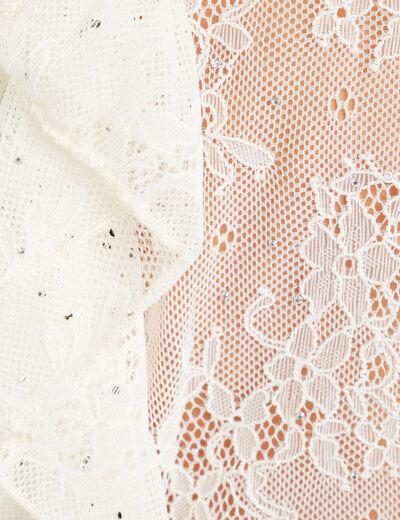 Blouse dentelle paillettes ecru femme