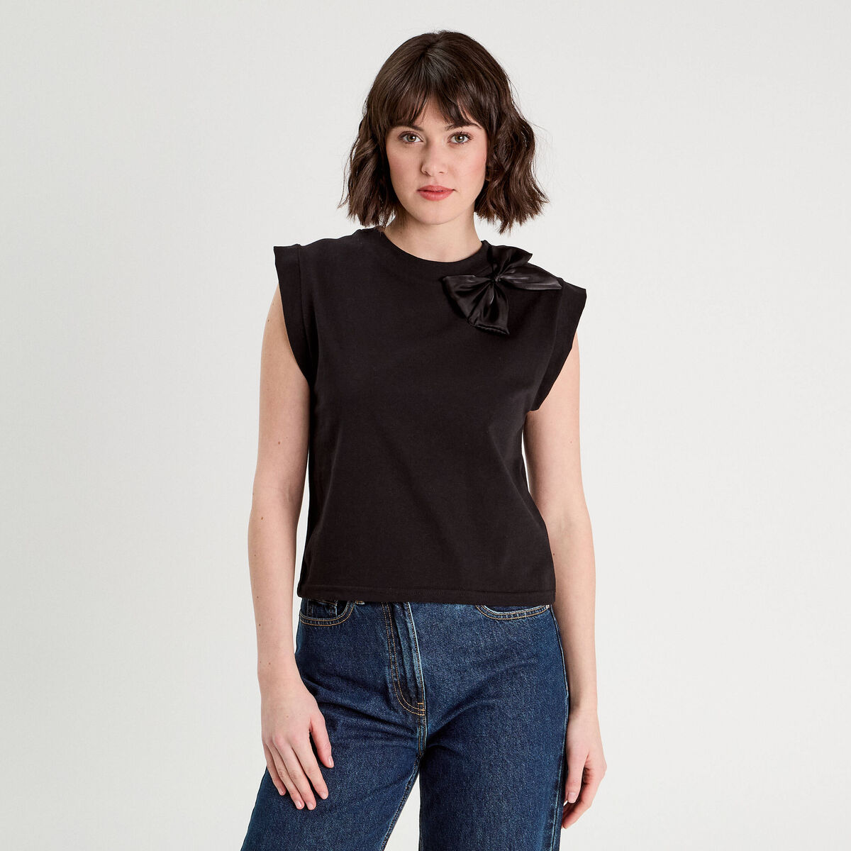 T-shirt détail noeud noir femme