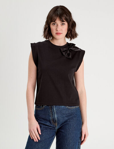 T-shirt détail noeud noir femme