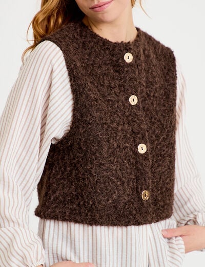 Pull chemise 2-en-1 marron fonc&eacute; femme