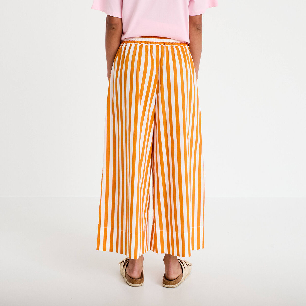 Pantalon jupe-culotte orange fluo femme