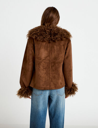 Manteau droit manches longues marron femme