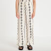 Pantalon large taille standard brod&eacute; blanc femme