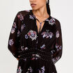 Robe courte &eacute;vas&eacute;e col v manches longues bleu fonc&eacute; femme