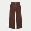 Jean wide leg ray&eacute; taille haute marron femme