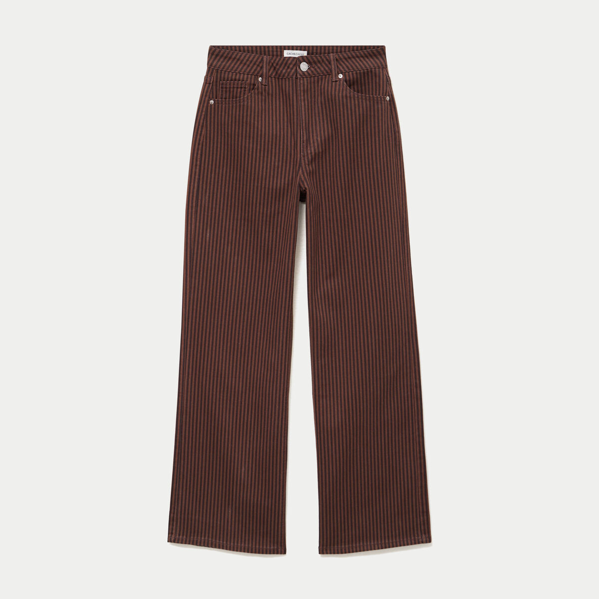 Jean wide leg ray&eacute; taille haute marron femme