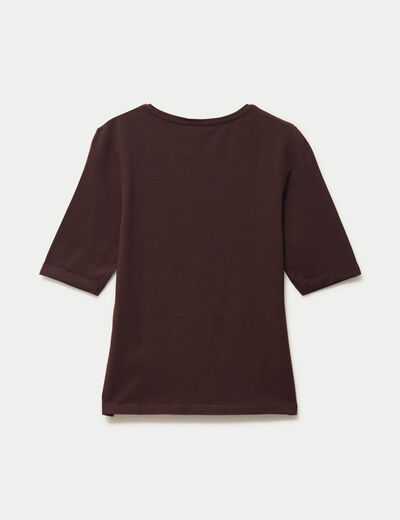 T-shirt ajust&eacute; col rond manches courtes marron fonc&eacute; femme
