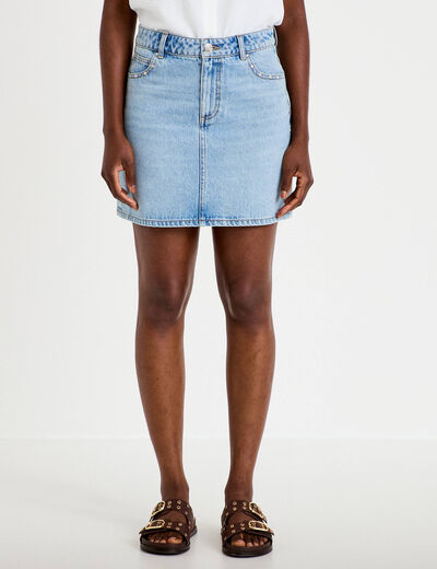 Jupe droite courte en jean clout&eacute;e denim double stone femme