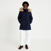 Parka &agrave; capuche fausse fourrure bleu marine femme