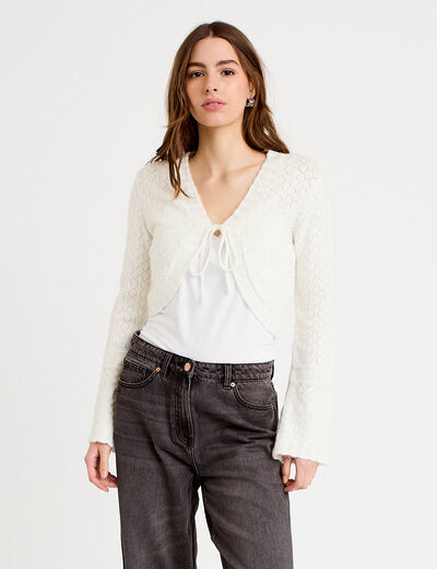 Gilet manches longues ecru femme