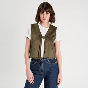 Veste suédine nouée vert kaki femme