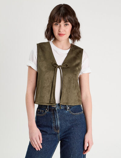 Veste suédine nouée vert kaki femme
