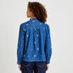 Chemise droite en jean col montant blanc femme