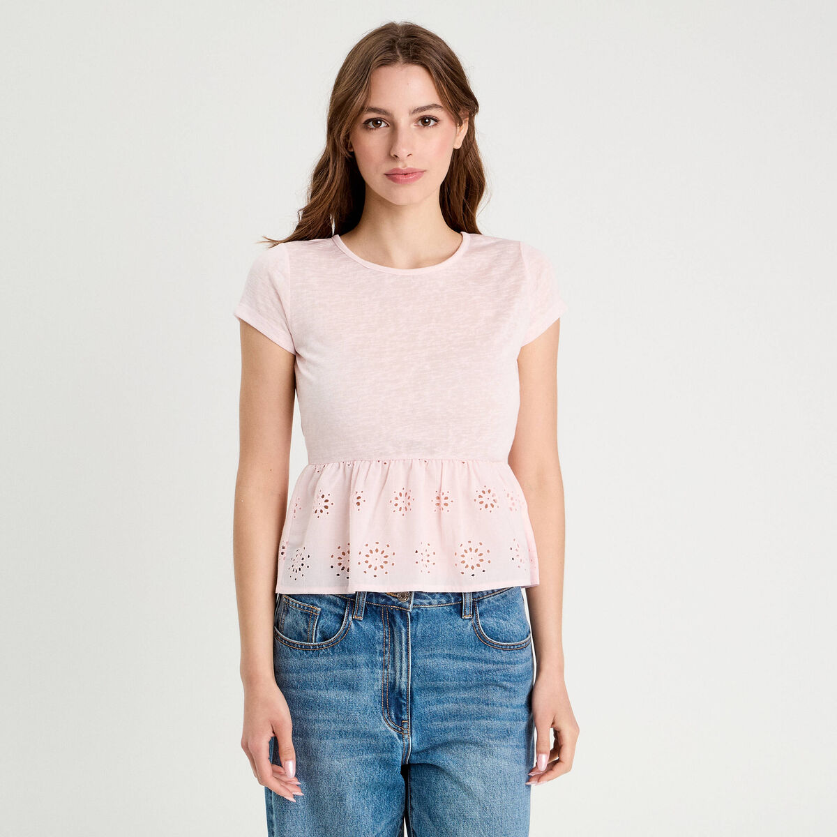 T-shirt manches courtes rose clair femme