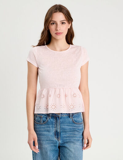 T-shirt manches courtes rose clair femme