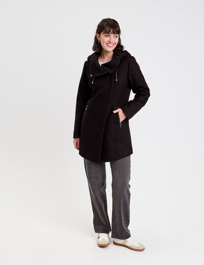 Manteau cintr&eacute; asym&eacute;trique noir femme