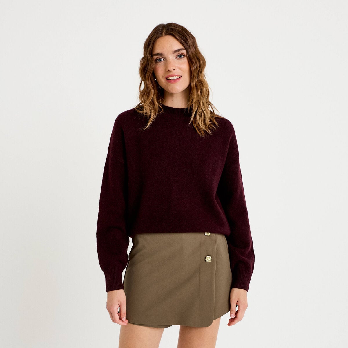 Jupe-short trap&egrave;ze courte taupe femme