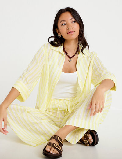 Blouse ample col tunisien manches 3/4 jaune femme
