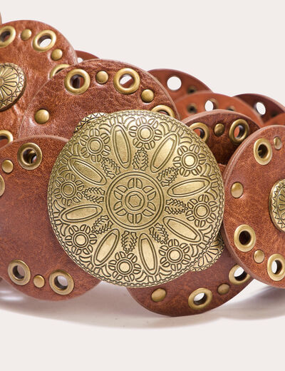 Ceinture large oeillets marron femme