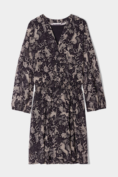 Robe évasée manches longues noir femme