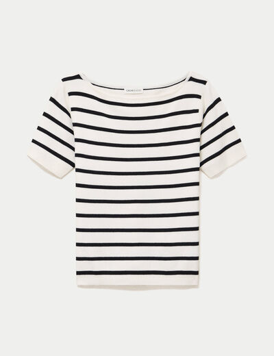 Pull ajust&eacute; court col bateau blanc femme